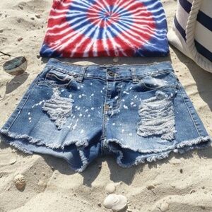 Trendy Blue Distressed Kids Denim Shorts